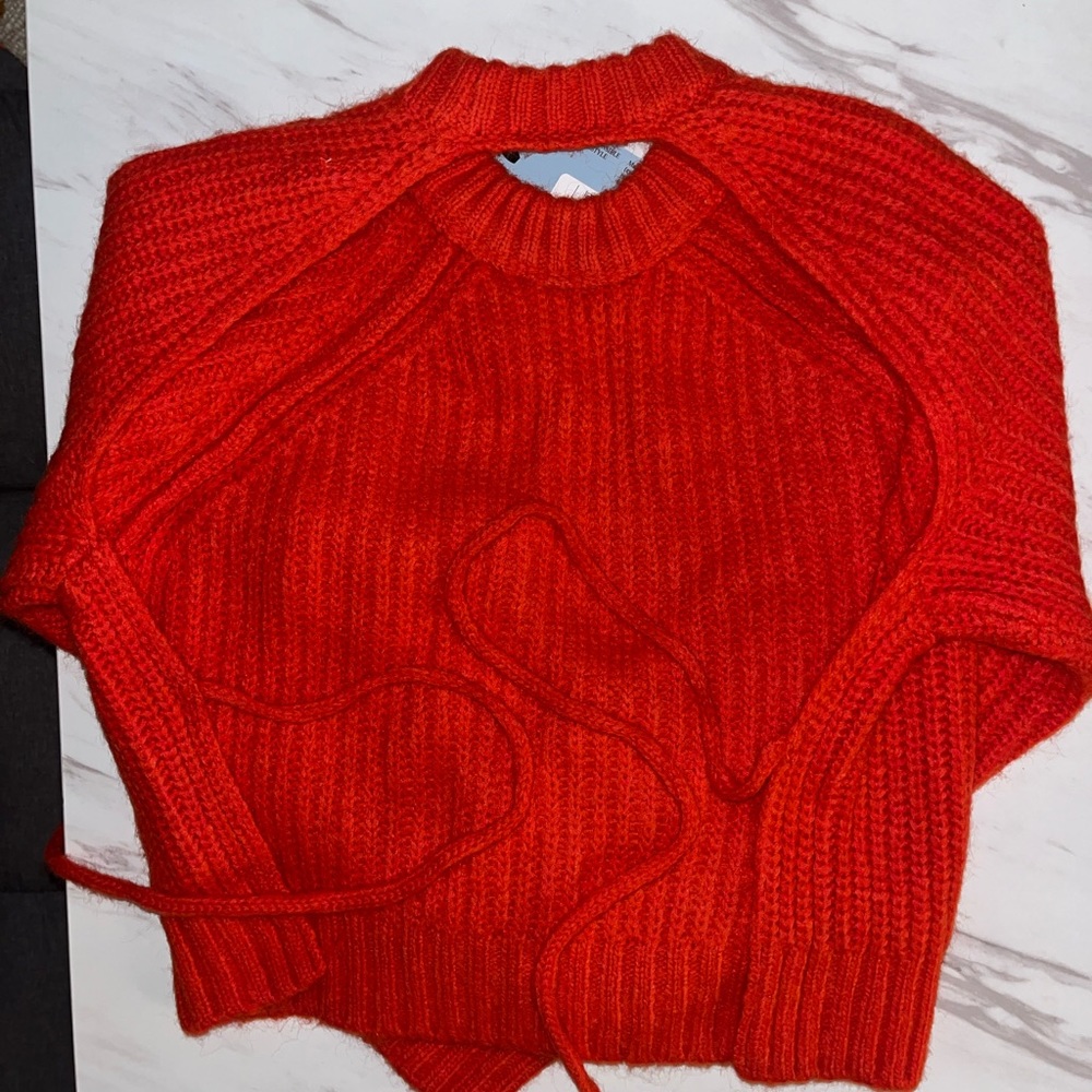 BRAND NEW Open back tie red sweater